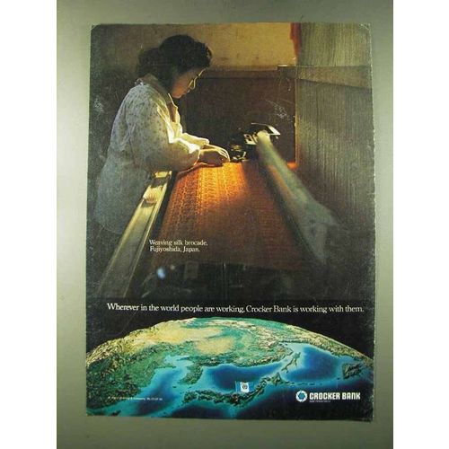 1973 Crocker Bank Ad - Weaving Silk Brocade, Japan