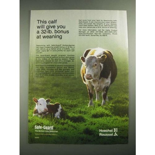 1987 Hoechst-Roussel Safe-Guard Dewormer Ad - Bonus at Weaning