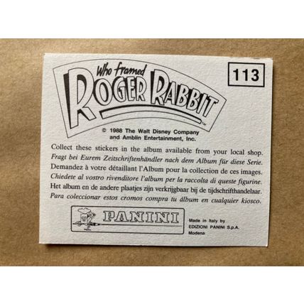 Who Framed Roger Rabbit Sticker # 113 (B) unused 1988 Panini Disney