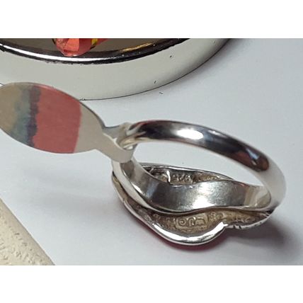 Estate Red & Blue Enamel Sterling Silver 925 WJ Leaf S-6 Ring #16684