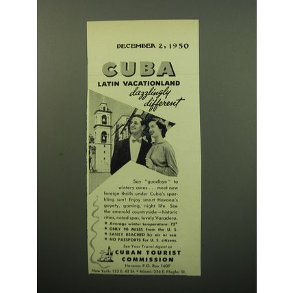 1950 Cuban Tourist Commission Ad - Cuba Latin Vacationland dazzlingly different