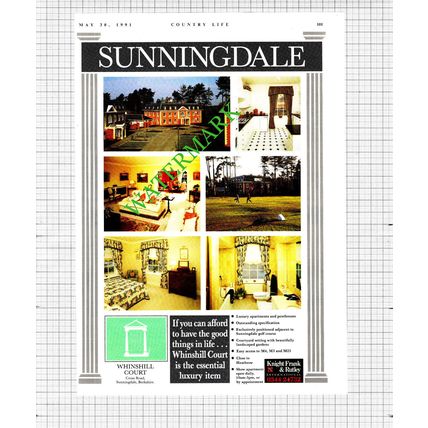 Whinshill Court Sunningdale Berkshire Sale Advert - 1991 Cutting