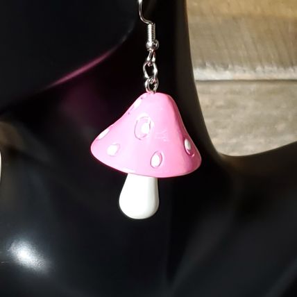 Mushroom Earrings - Pink & White Acrylic - New