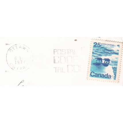 Ottawa Ontario cancel + slogan 1977 on Canada Polar Bears SG 705a VGC