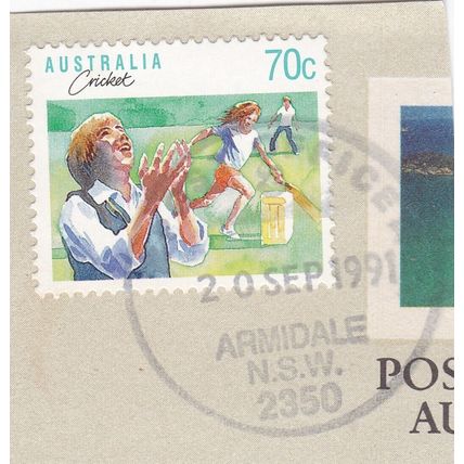 Australia 1991 Cricket SG 1187 Fine Used Armidale NSW cancel on piece VGC