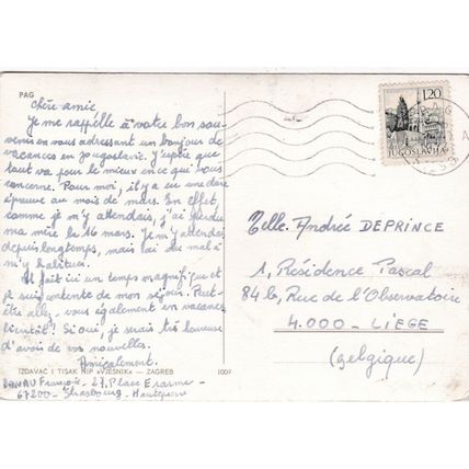 Pag Croatia Postcard posted 1974 crease