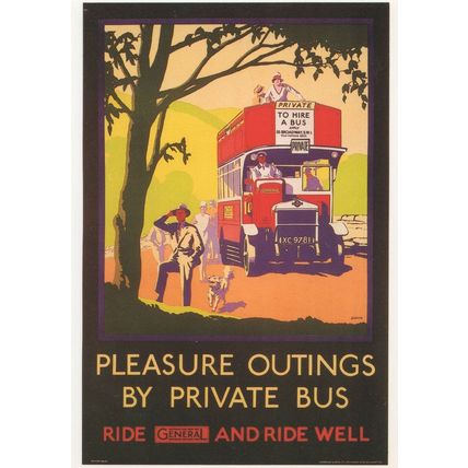 Pleasure Outings By Private Bus 1927 London Transport Poster Postcard