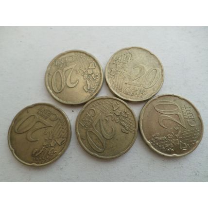 Euro Zone - 5 different - 20 euro cent coins - different countries