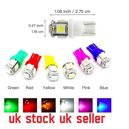 T10 501 W5W 5 SMD 5050 Xenon Colour LED Side Interior Number Wedge Light
