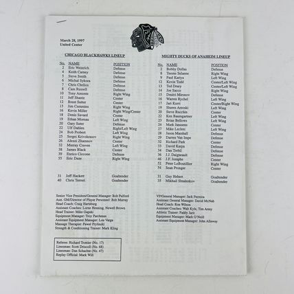 Chicago Blackhawks Press Stats Pack March 28 1997 vs Anaheim Mighty Ducks