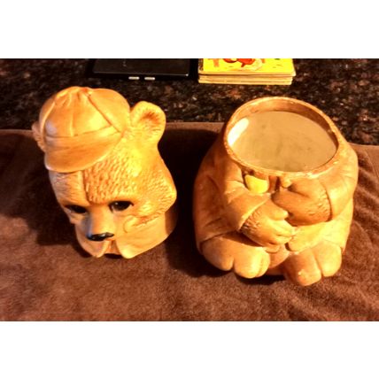 Old Vintage Original DeForest Cookie Jar Smiling Bear 12" Tall 1950s