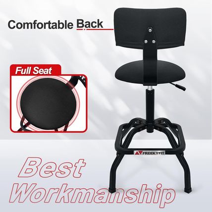 Shop Stool with Backrest, Mechanic Garage Stool for Workshop, Adjustable Stool C