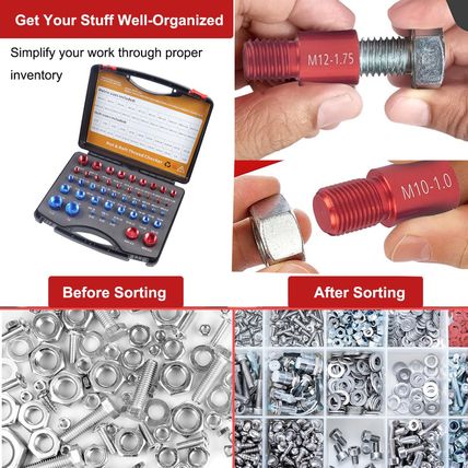 44Pcs Nut and Bolt Thread Checker, 23 Inch & 21 Metric Box Set Thread Gauge, Thr