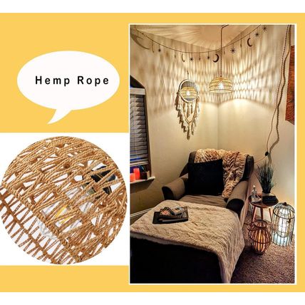 Plug in Pendant Light Rattan Hanging Lights with Plug in Cord Wicker Hanging Lam