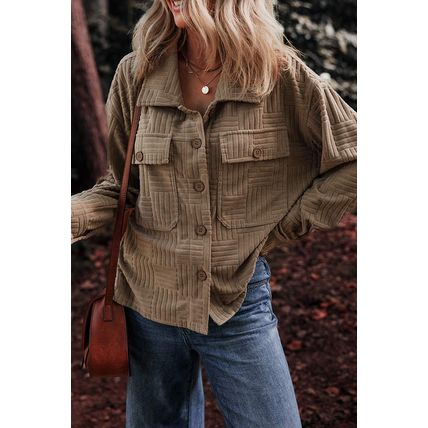 Dark Khaki Textured Chest Pocket Button-up Shacket