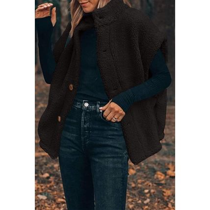 Black Sherpa Stand Collar Jacket Vest