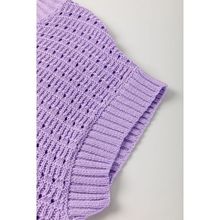 Lavendula Pointelle knit Ribbed Trim Short Sleeve Sweater