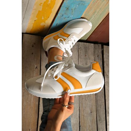 Yellow Color Block Patchwork Breathable Lace-up Sneakers