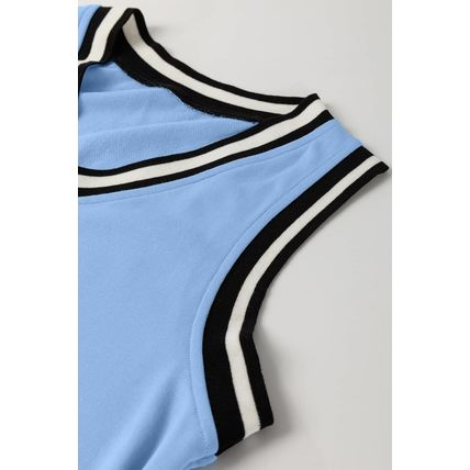 Myosotis Color Contrast Trim V Neck Shift Sleeveless Mini Dress