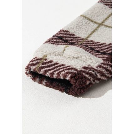 Multicolour Plaid Print Buttoned Stand Collar Fleece Jacket