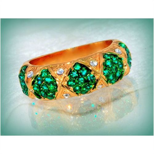 Gold-plated Emerald Green Zirconium Crystal Cluster Ring Jewellery 1814