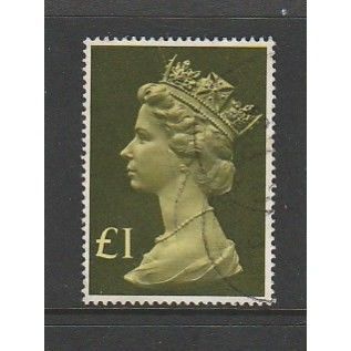 GREAT BRITAIN 1977 SG 1026 £1 YELLOW GREEN FINE USED#3