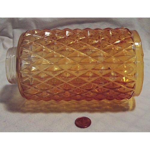 1960's Rare Vintage Antique Orange Tinted Diamond Style Glass Light Cover +Bonus