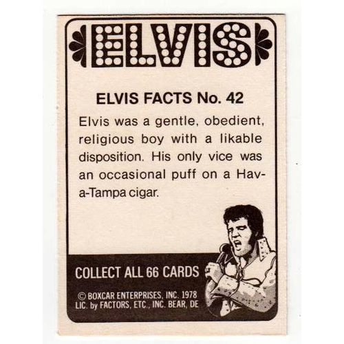 1978 Boxcar vintage Elvis Presley trading card #42