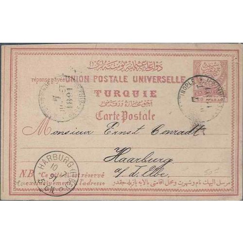Turkey Postal Reply Card #P9F 1891 Constantinople to Germany, Ottoman Empire UPU