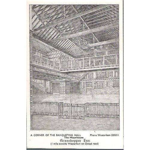 Moorhouse, Surrey - Grasshoper Inn Banqueting Hall - advertising card c.1960s