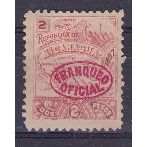NICARAGUA 1897 OVERPRINT FRANQUEO OFFICIAL ON 2 pesos VALUE UN-USED NO GUM