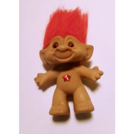 Vintage Ace Novelty 3" Treasure Troll Red Hair Red Star Jewel