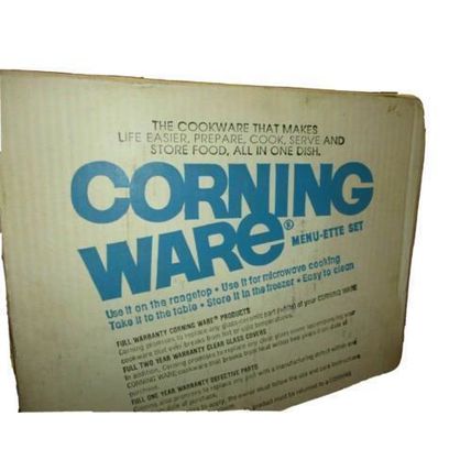 VTG RETRO P-100 CORNING WARE WHITE CORNFLOWER BLUE MENU-ETTE SEALED BOX
