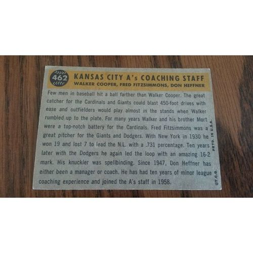 1960 Topps Card # 462 Athletics Coaches Very Good - Excellent (4) Kansas City