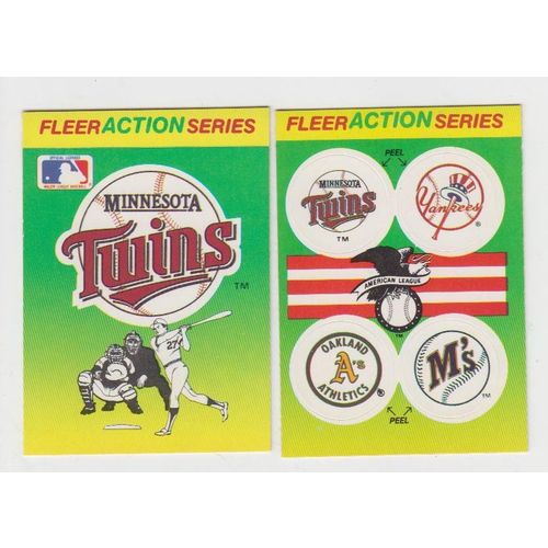 Two 1990 Fleer Action Series Minnesota Twins Team Logo Stickers cards