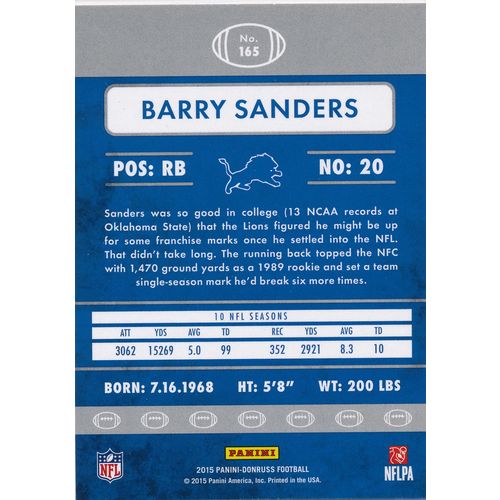 2015 Donruss Football 165 Barry Sanders Detroit Lions