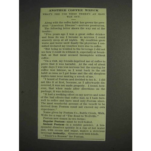 1914 Postum Drink Ad - Another Coffee Wreck