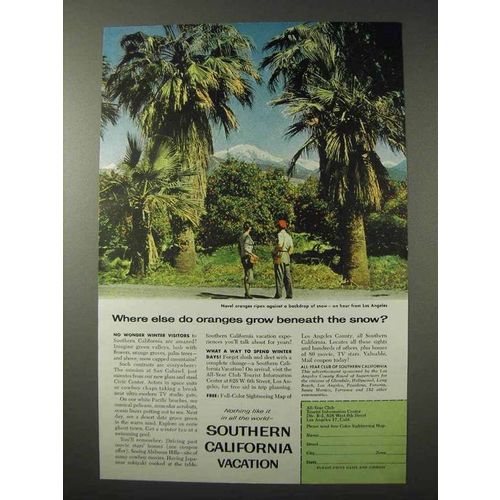1958 Southern California Ad - Oranges Grow Beneath Snow