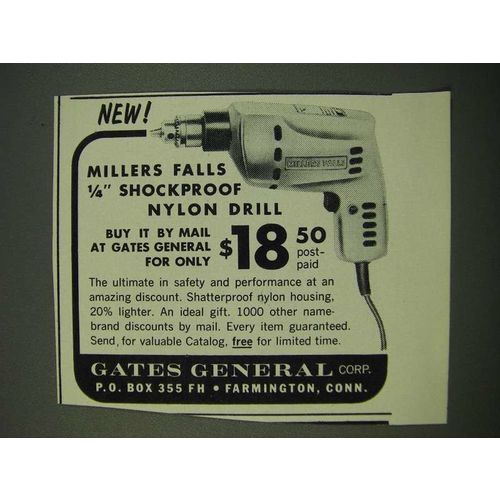 1962 Millers Falls 1/4" Shockproof Nylon Drill Ad