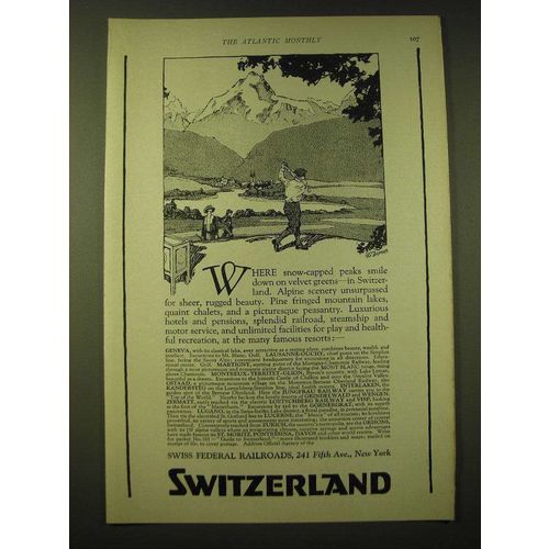 1924 Swiss Federal Railroads Ad - Where snow-capped peaks
