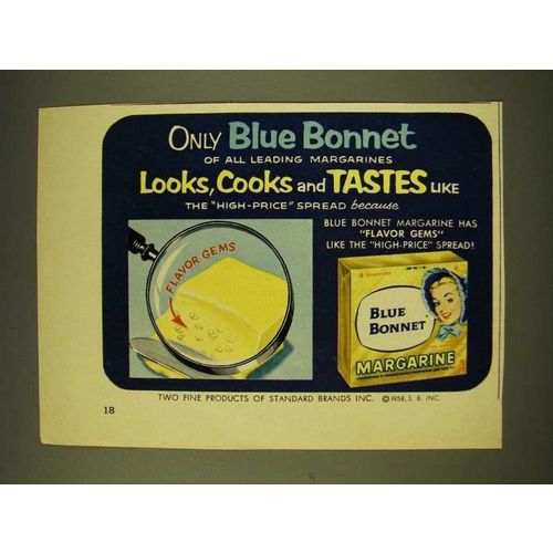 1958 Blue Bonnet Margarine Ad - Only Blue Bonnet of all leading margarines