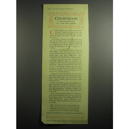 1948 Courtaulds Ltd Ad - Courtaulds in the United Kingdom No. 8 The West Riding