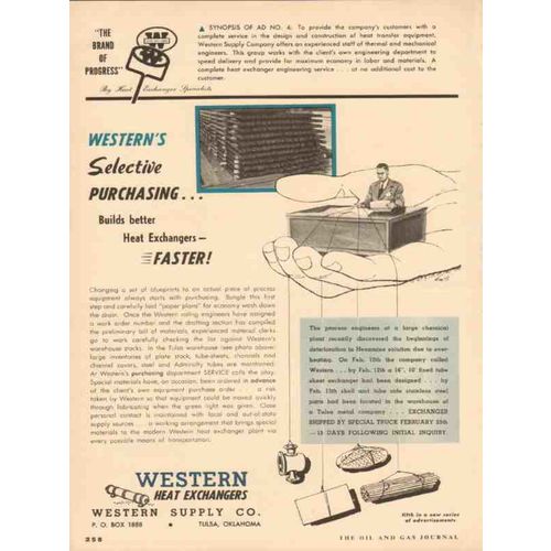 WESTERN SUPPLY COMPANY 1954 selective purchasing faster vintage ad
