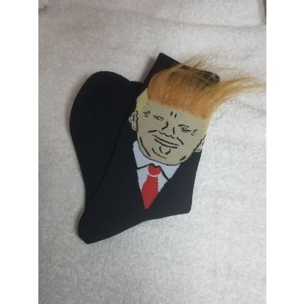 Donald Trump Funny Black Socks 3D Hair