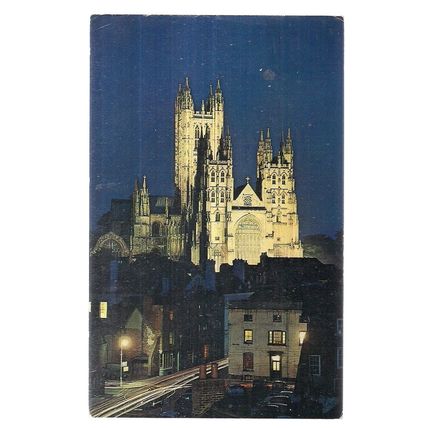 CANTERBURY CATHEDRAL AT NIGHT used vintage postcard 1966 postmark =