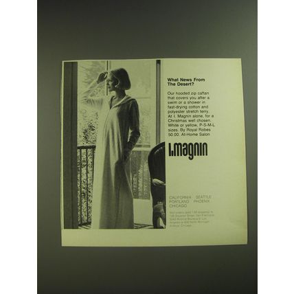 1974 I.Magnin Hooded Zip Caftan Ad - What news from the desert?