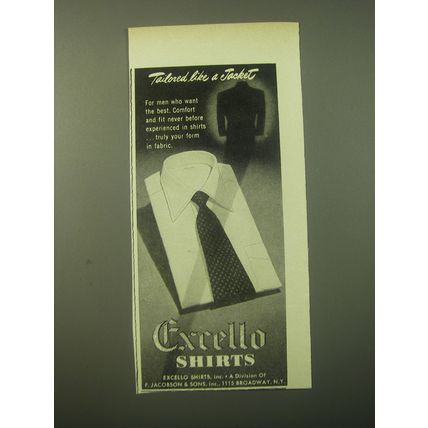 1948 Excello Shirts Ad - Tailored like a jacket