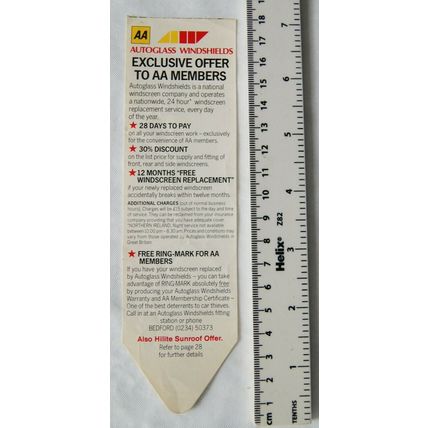 1984 bookmark - AA Centre, Autoglass Windshields Exclusive Offer to AA Members