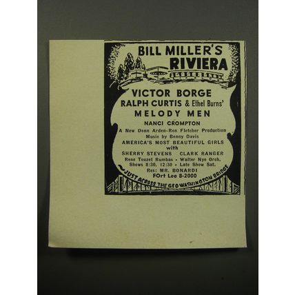 1951 Bill Miller's Riviera Ad - Victor Borge Ralph Curtis & Ethel Burns