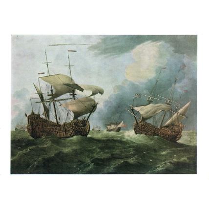 Third Rates In A Squall Ship Van De Valder Painting Museum Postcard